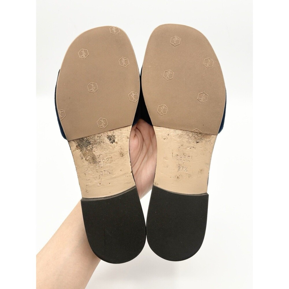 Gucci Blue Velvet Sandals w/ Crystal Embellished Monogram Accent Slides EU 37.5 - Picture 11 of 12